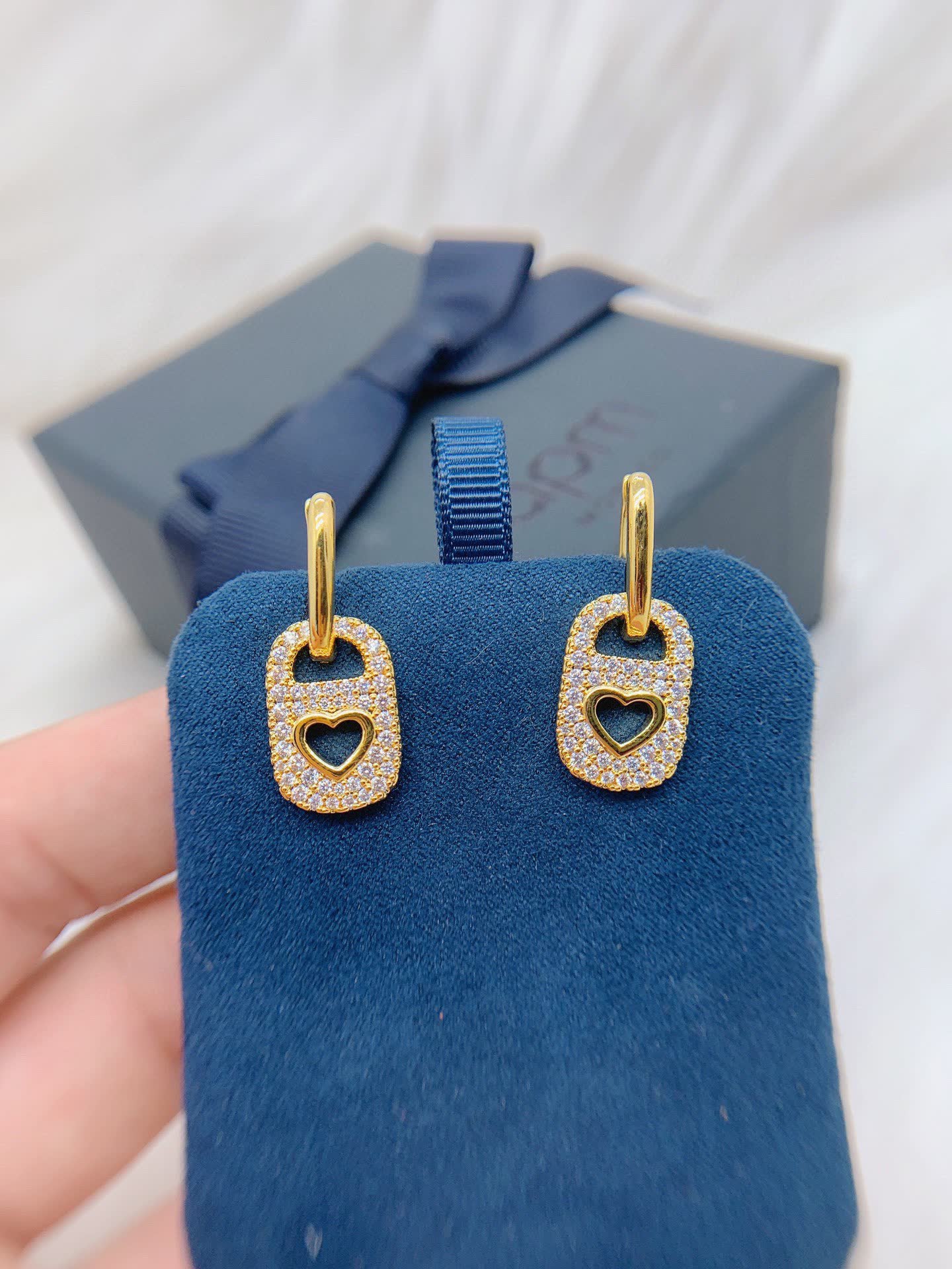 APM Monaco Gold Heart Lock Earrings